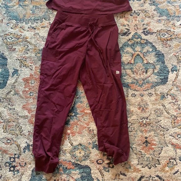 Butter Soft by Cherokee - Maroon Scrub top/jogger - Picture 2 of 4